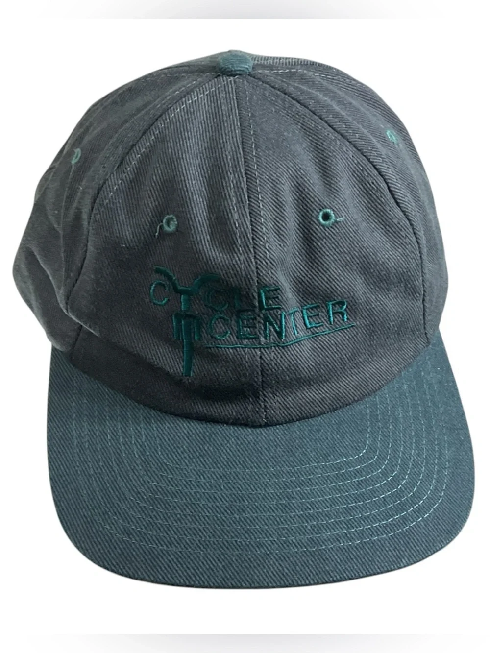 Vintage Cycle Center Motorcycle Bike Embroidered Black Green Strapback Hat Cap